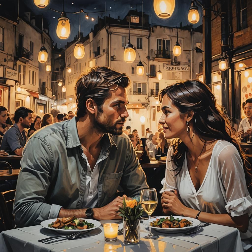 Romantic Candlelit Dinner in Street Art Style