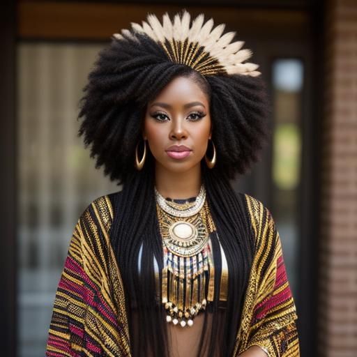 African American Woman in Native American Inspired Attire