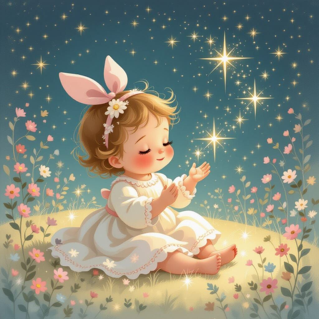 Baby in Stardust, Whimsical Pastel Art