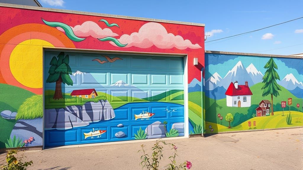 Pop Surrealist Landscape Mural Illustration