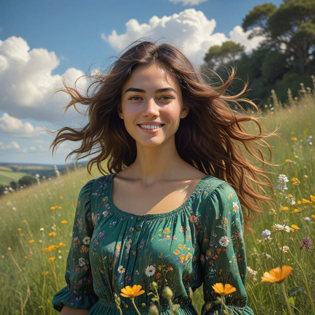 Impressionist Woman in a Sunlit Meadow