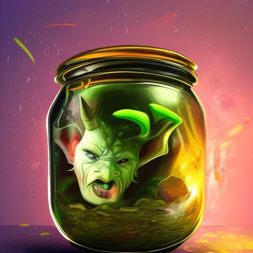 Hyperrealistic Goblin Head in Jar Digital Art