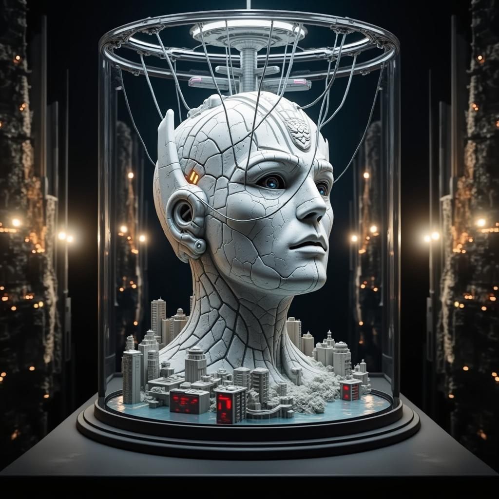 Cybertronian Robot Overlooks Futuristic Metropolis