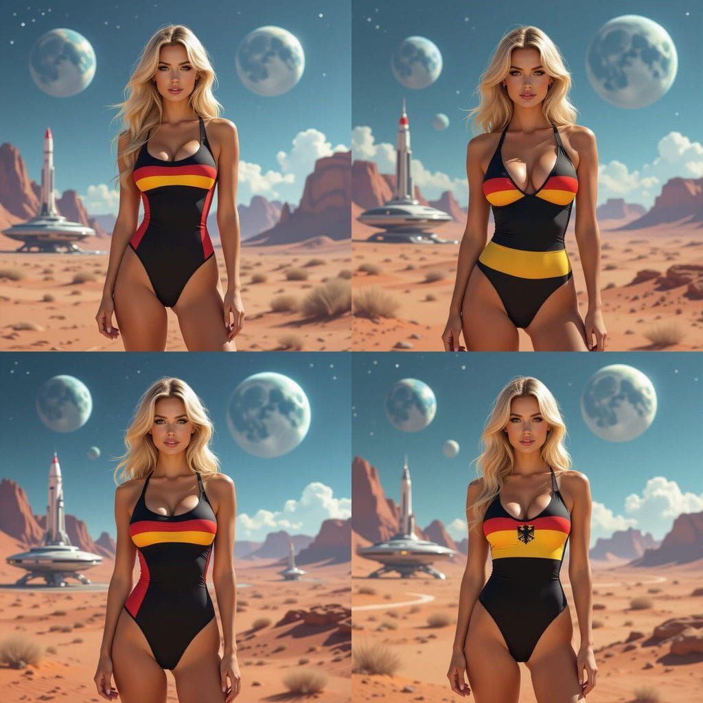 Busty Blonde on Alien Planet with German Swimsuit