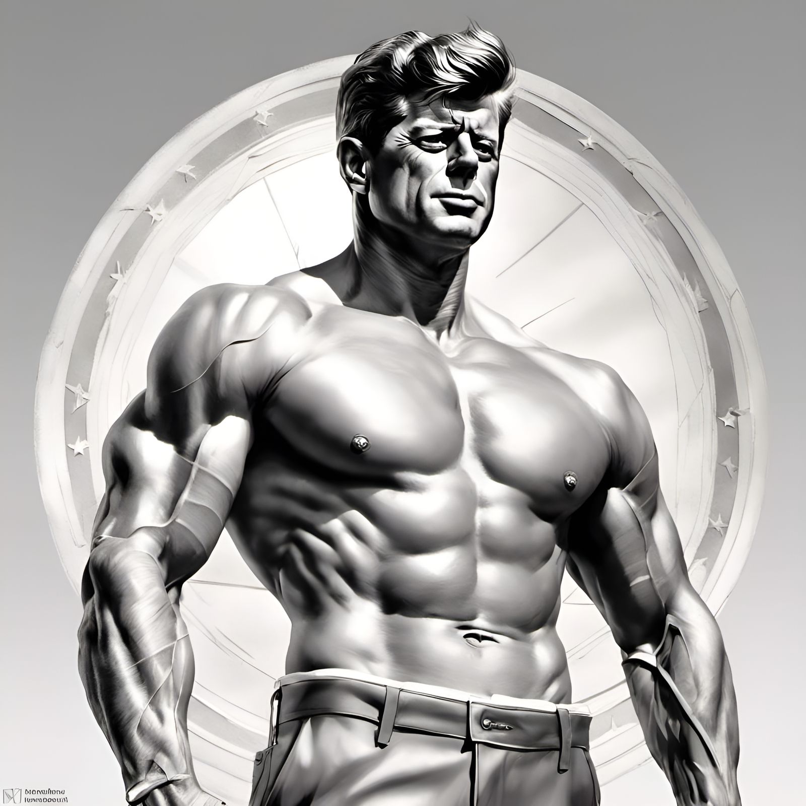 Muscular JFK Portrait in 3D Digital Art Style