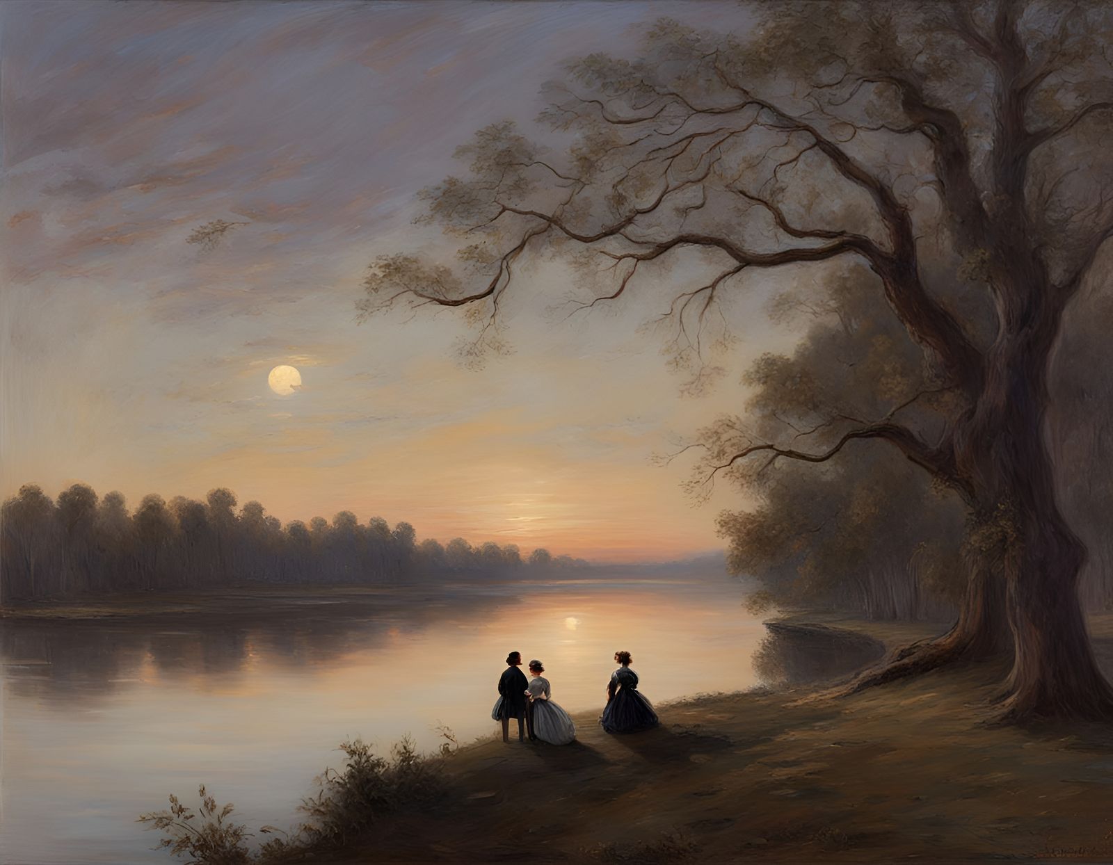 Mississippi River Moonlit Scene in 19th Century Style