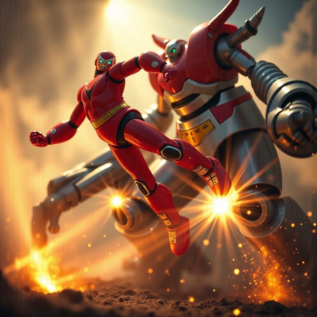 Hyper-Realistic Battle Between Astro Boy and a Giant Robot