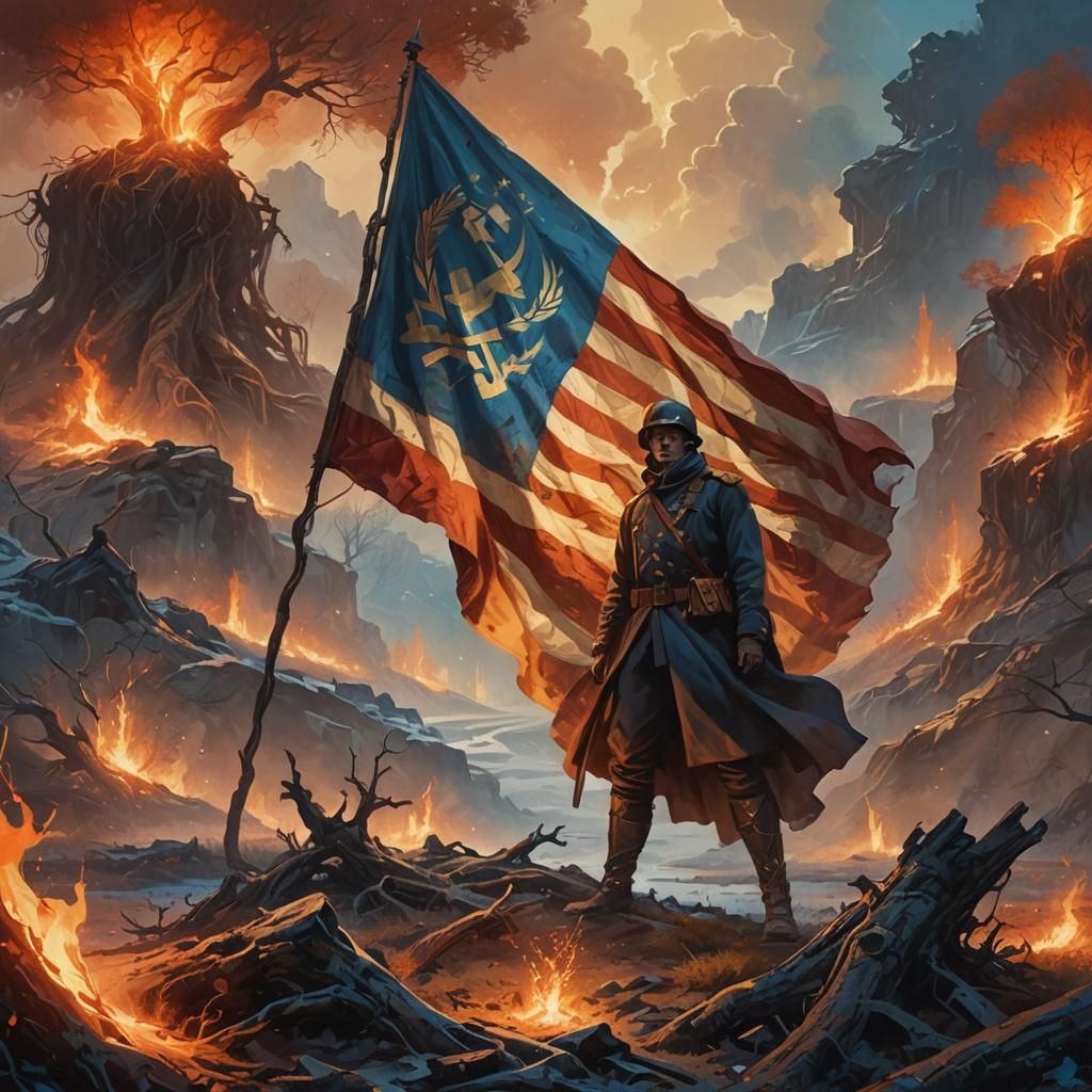 Soviet Soldier Stands Before Mystical Tree