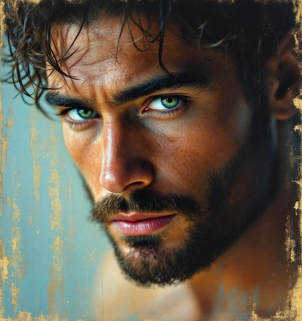 Portrait of a Man with Heterochromia as Oil Painting