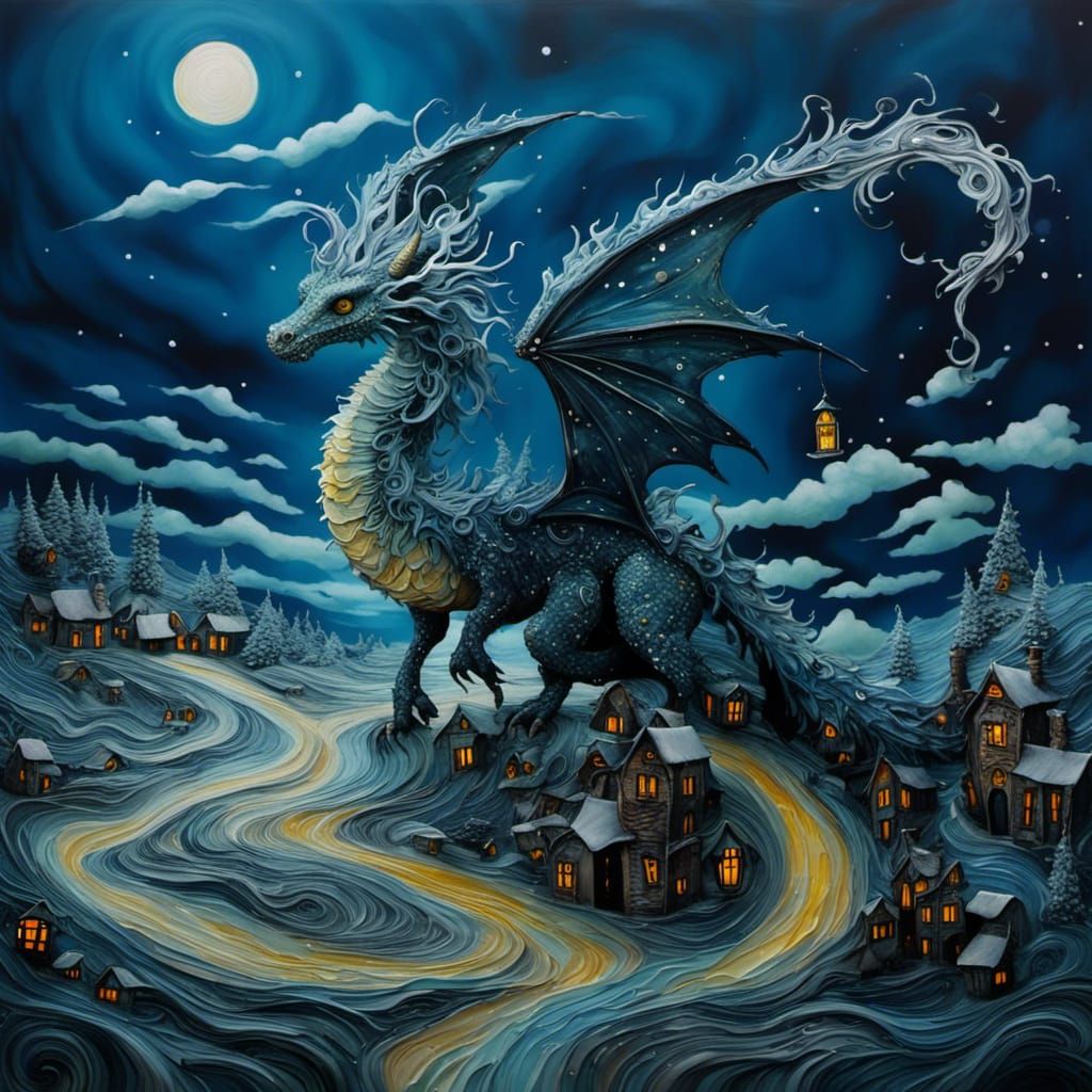 <lora:Ink Dragons2:1.0> Van Gogh's art painted by Tim Burton...