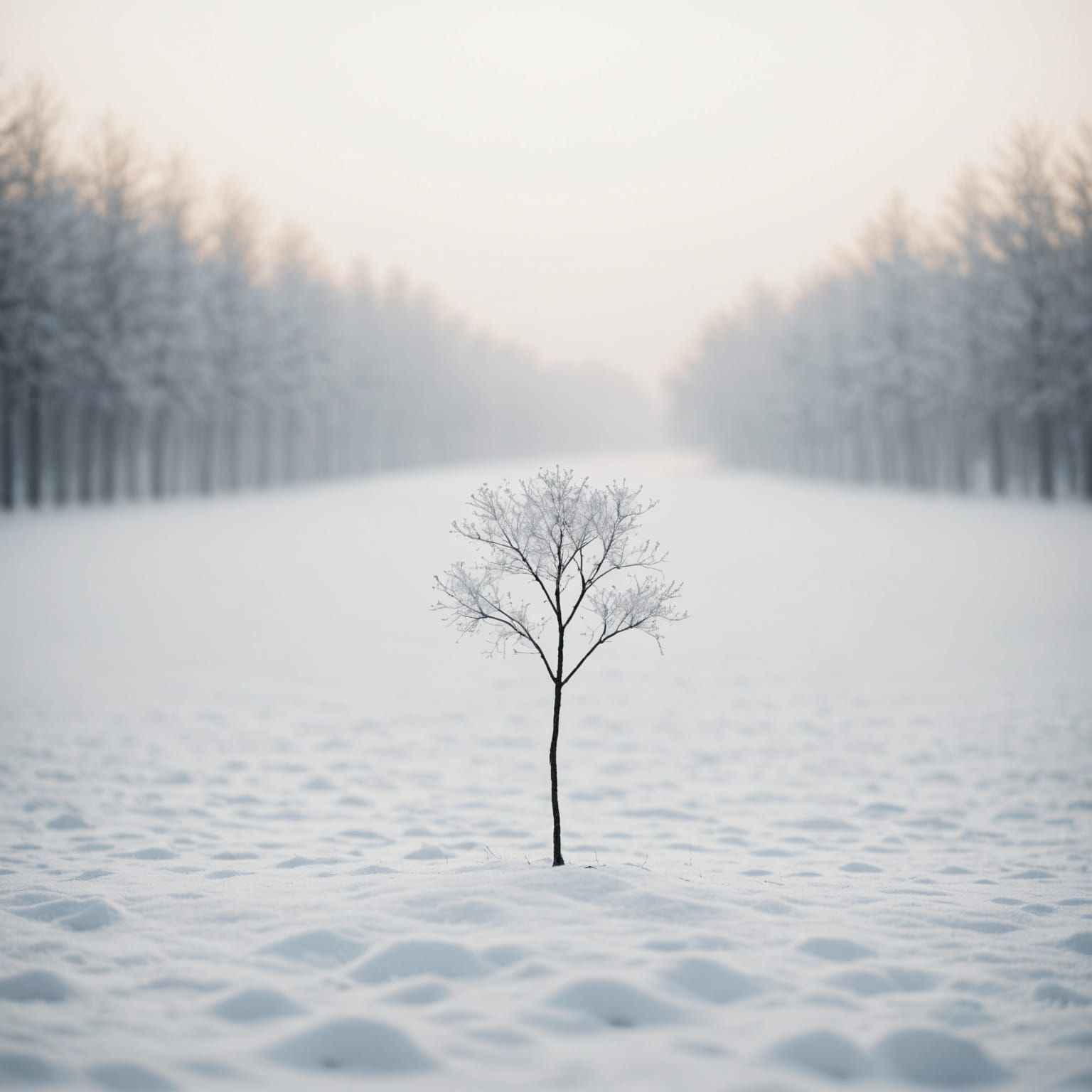 Surreal Minimalist Morning Landscape in White