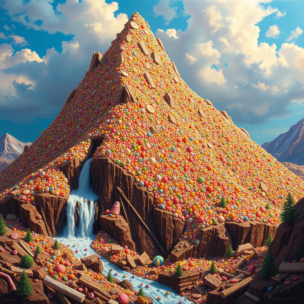 Candy Mountain Dreamscape in Oil Painting Style