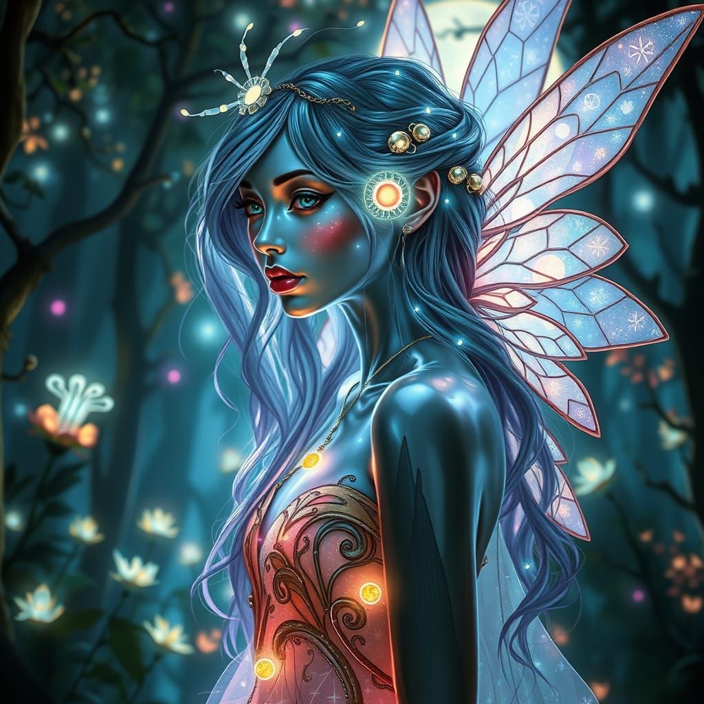 Bioluminescent Fairy in Art Nouveau Style