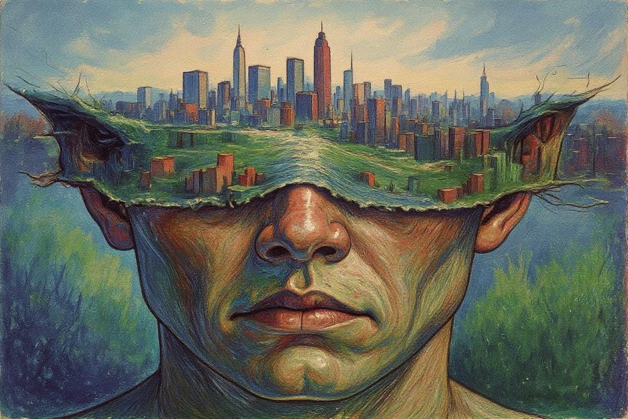 Ballpoint Pen Drawing with Minimalistic Color Highlights