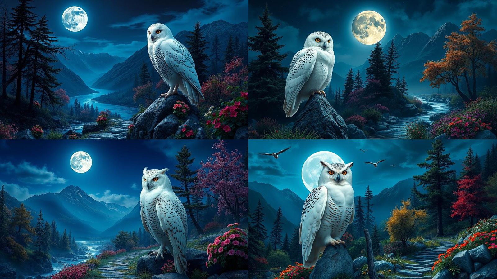 White Owl in Moonlit Night: Digital Painting