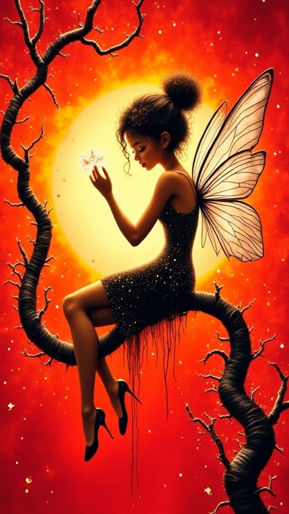 <lora:GRAFFITI DOOM:1.0> <lora:Exquisite Flux:1.0> On a crimson background using Chinese ink is a thorn tree in front of...