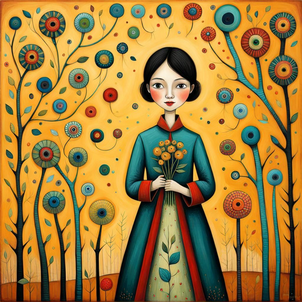 Happy Girl in Art Brut Style