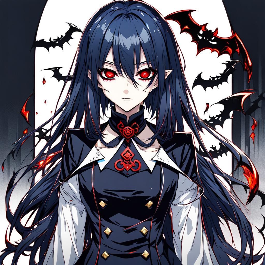 Anime Villain Vampire Girl with Red Eyes