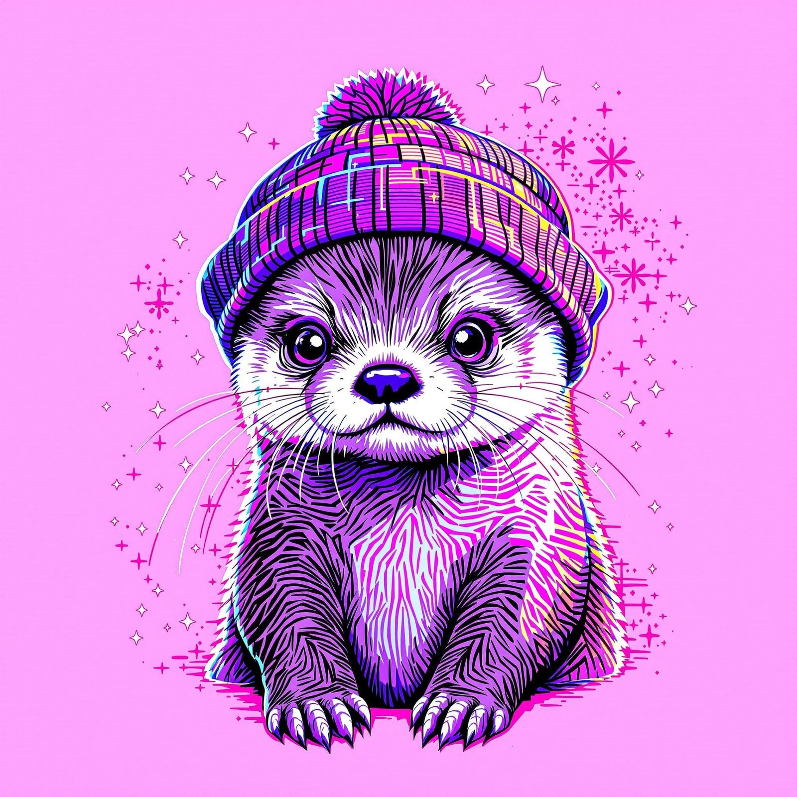 Baby Otter in Beanie: Abstract Glitch Art