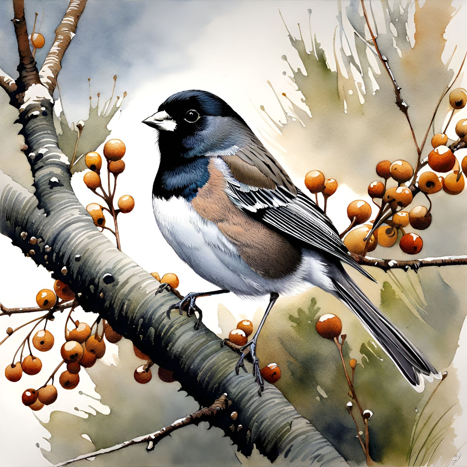 Dark-eyed Junco Illustration in Watercolor Style