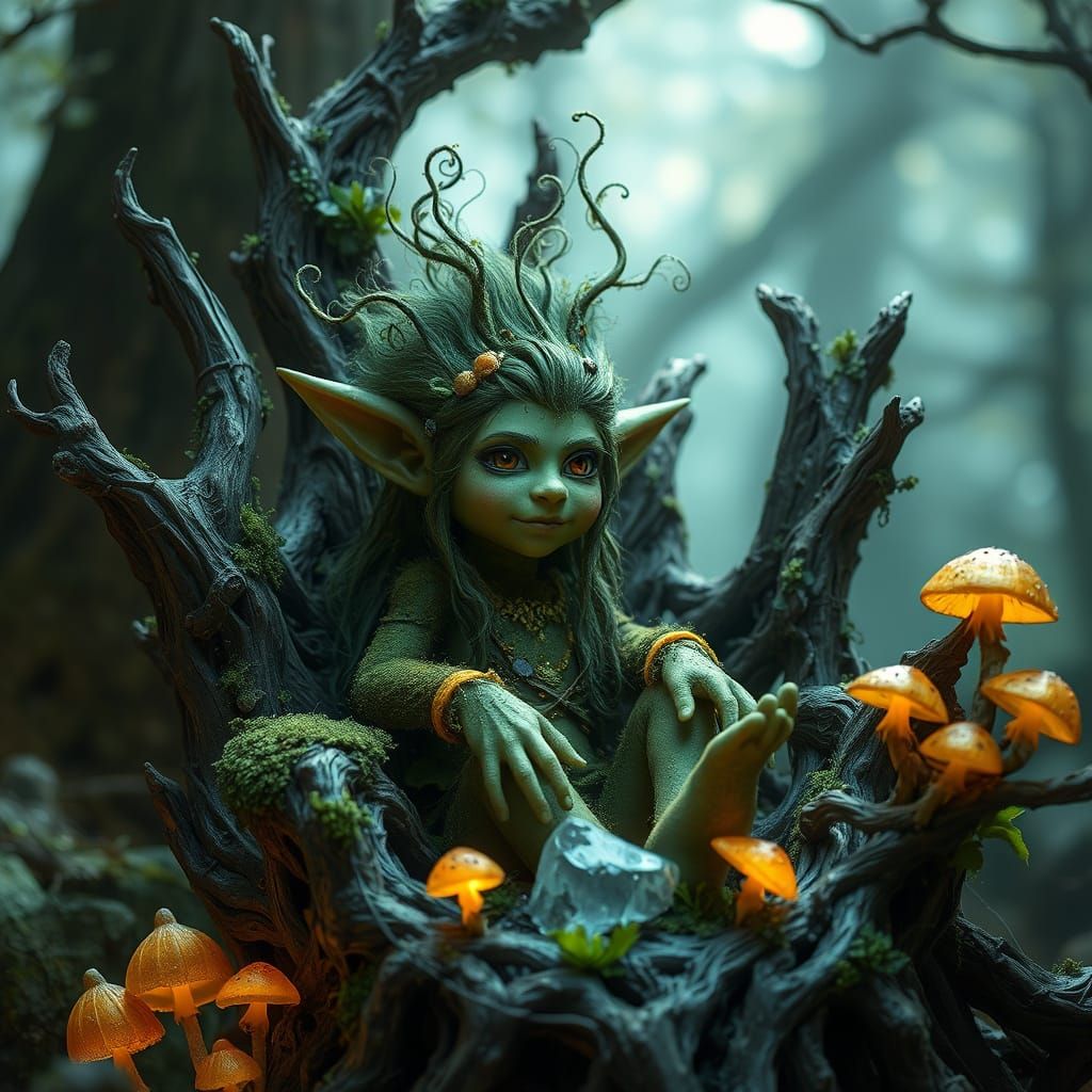 Moss Skin Troll Princess on Root Throne