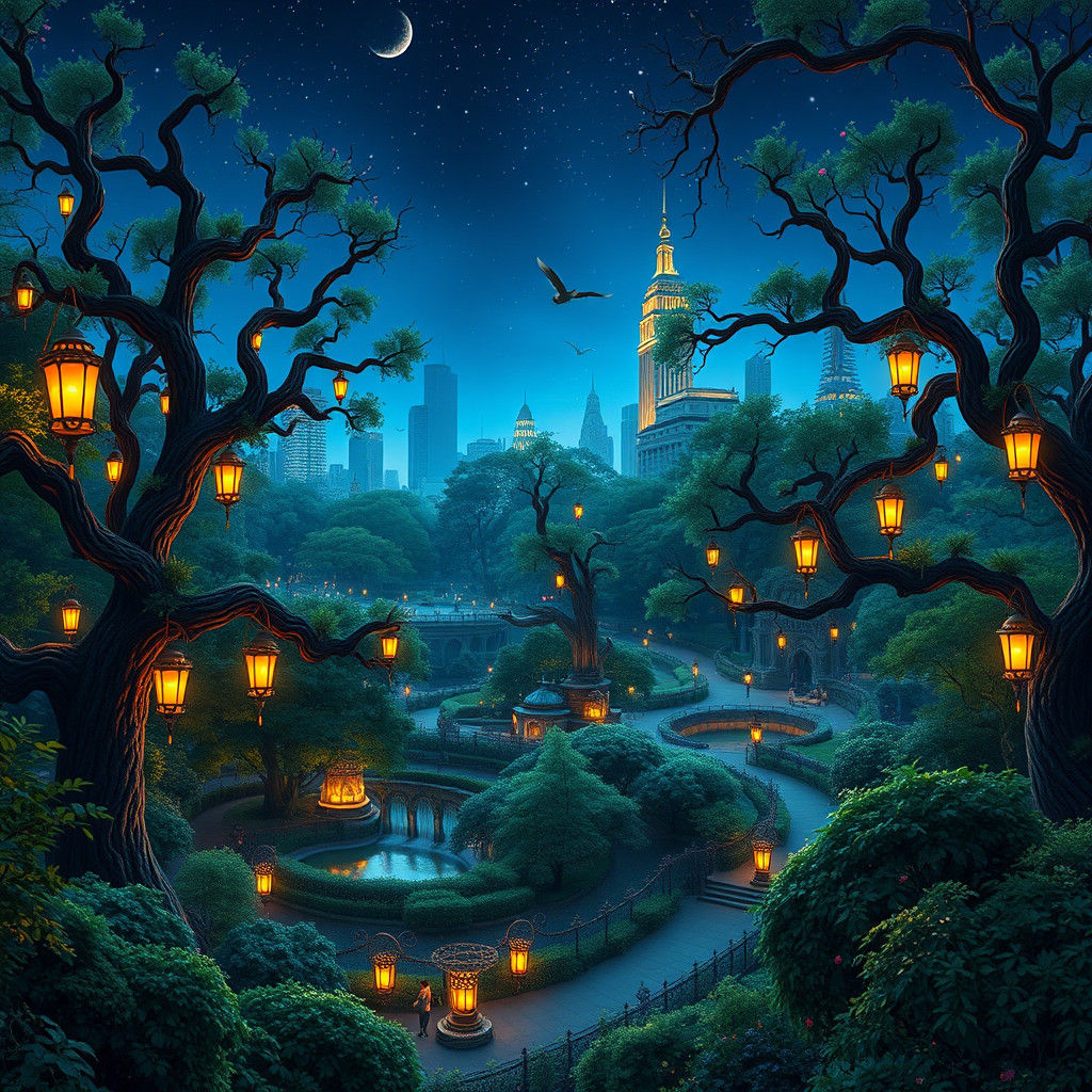 Central Park Fantasy: Hyper-Realistic Night Scene