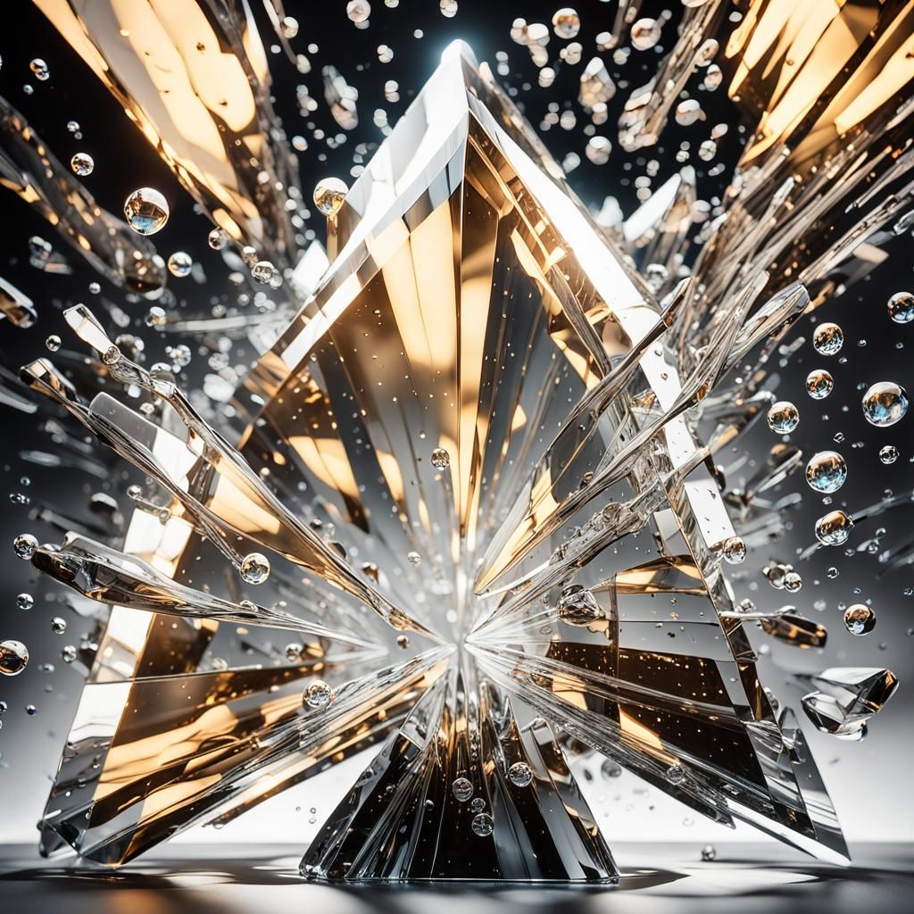 Optical Glass Sculpture with Suspended Liquid