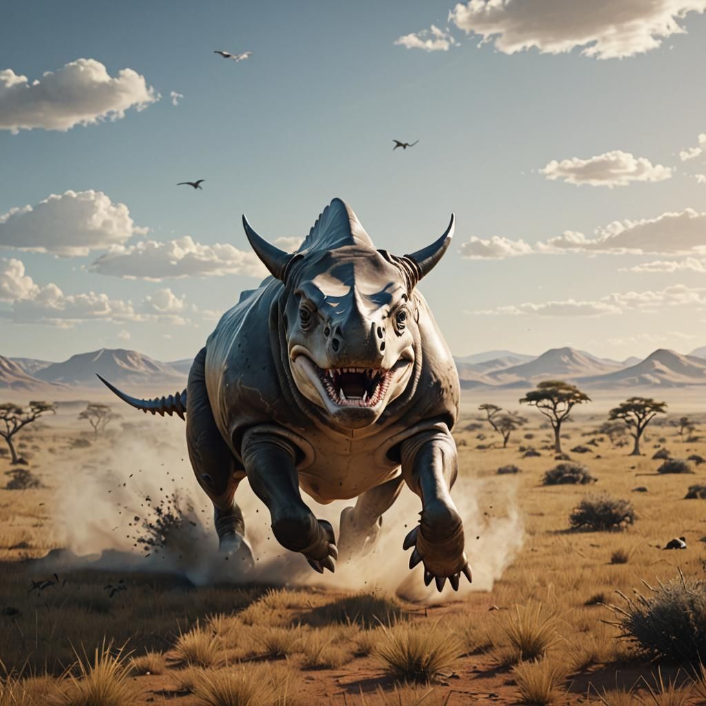 Hammerhead Bull Running Through Plains: 8K Render