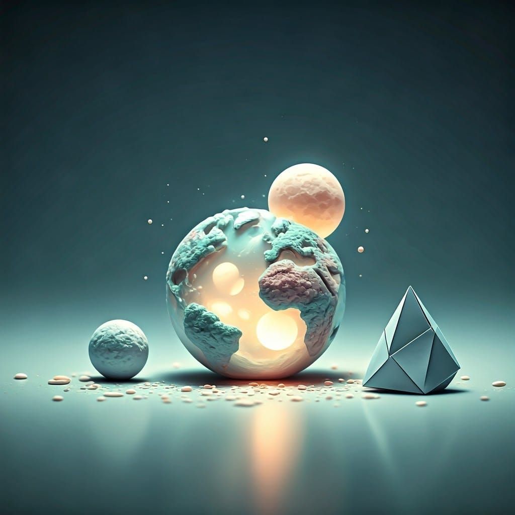 Whimsical Diorama of Earth and Moon in Soft Pastel Hues