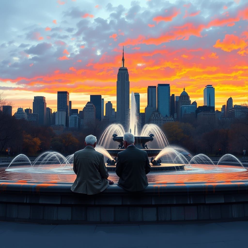 Elderly Couple at Bethesda Fountain, Graffiti Art Style