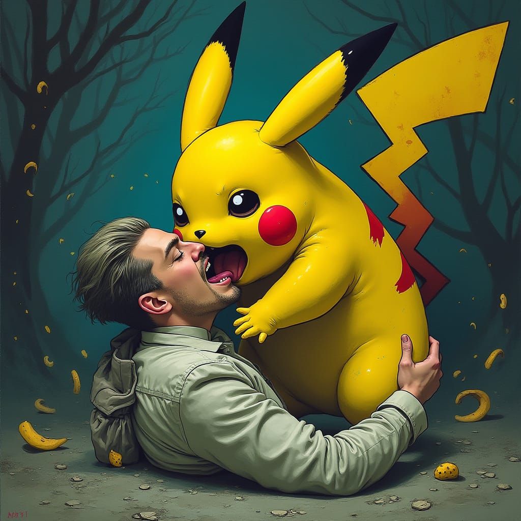 Pikachu Consumes a Human in a Dreamlike Setting