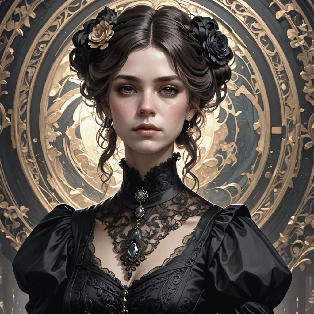 Victorian Girl Portrait in Art Nouveau Style