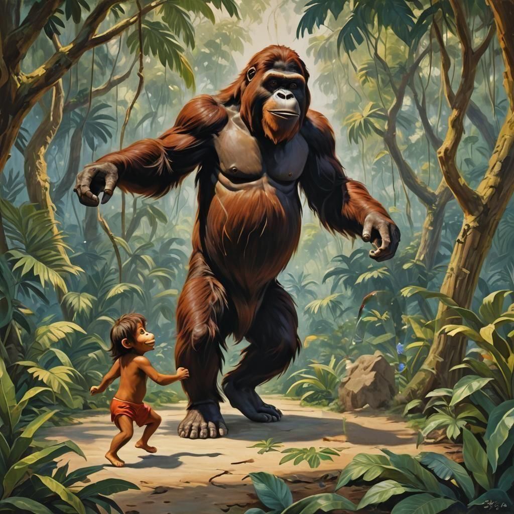 Baloo The Bear Disguised as an Orangutan Dancing with Mowgli...