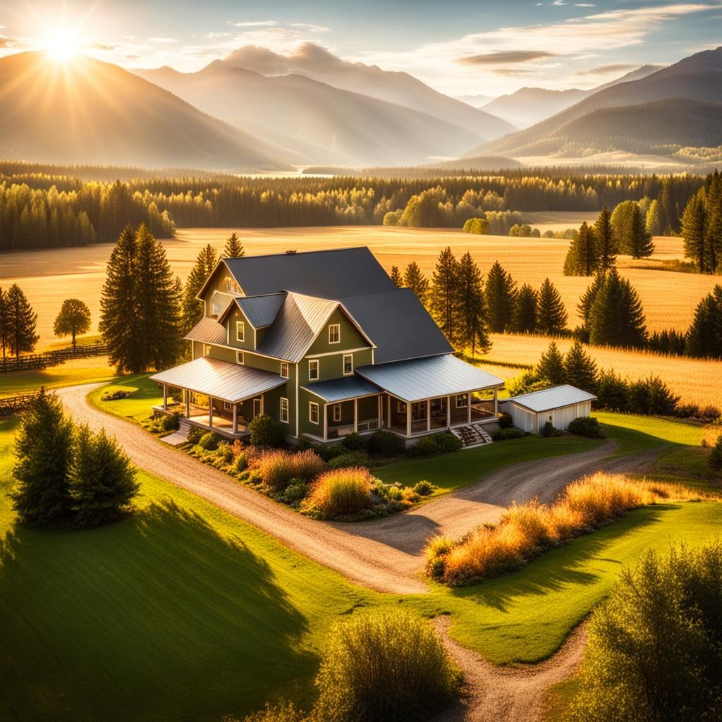 Picturesque Farmhouse at Golden Hour