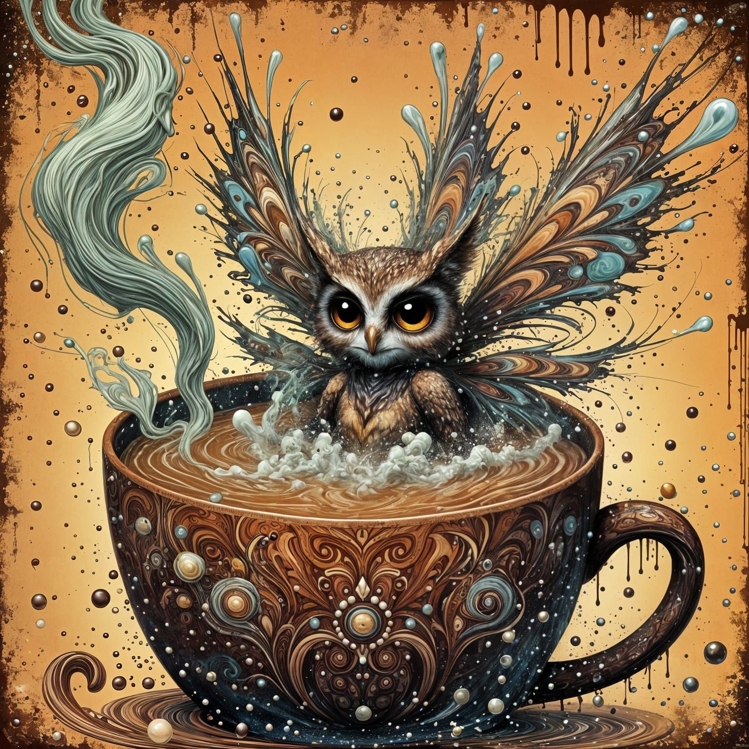 Surreal Owl Swimming in Giant Teacup