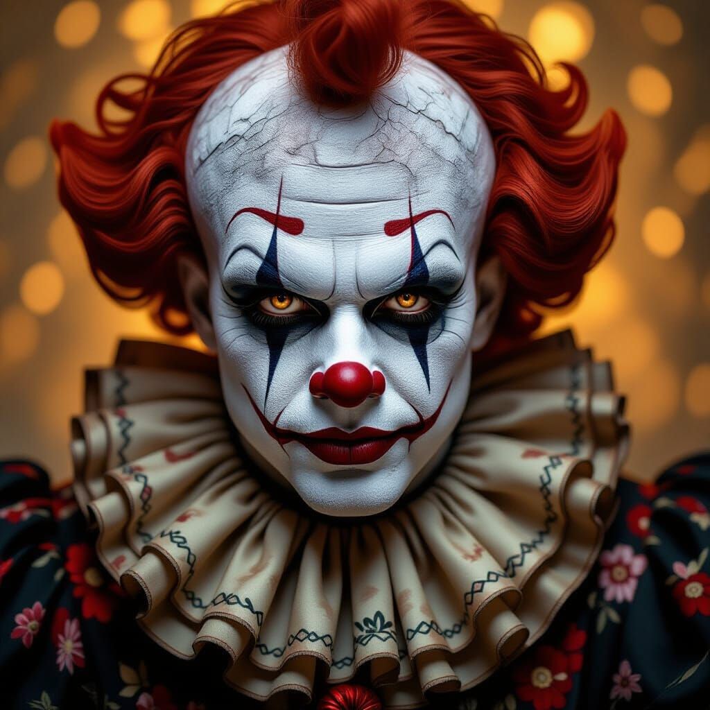 Spooky Elegant Clown Portrait in Golden Light