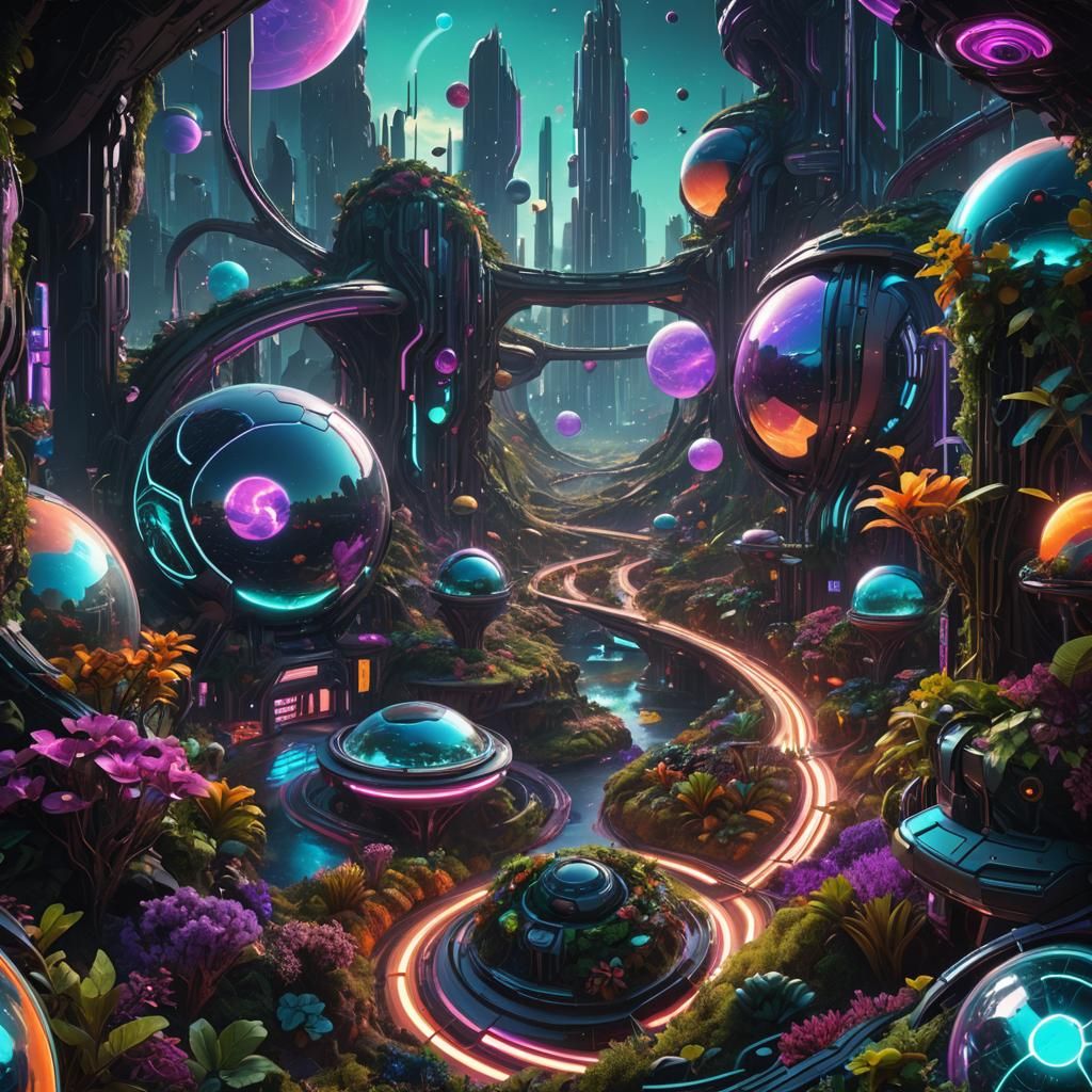 Futuristic Planet with Curved Screens in Sci-Fi Style