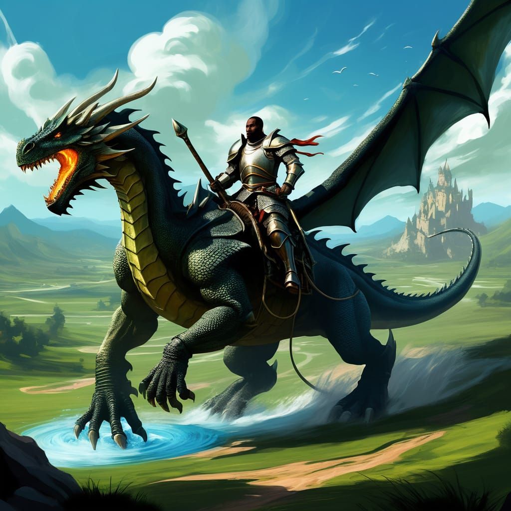 Warrior Knight and Dragon Skeleton in Digital Art