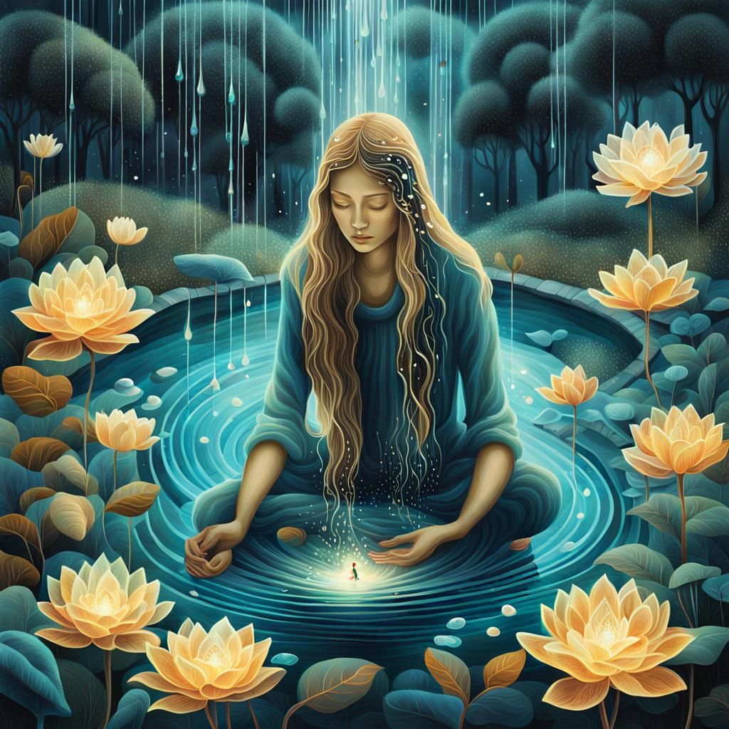 Surreal Artwork of Resilient Woman Connecting with Inner Str...