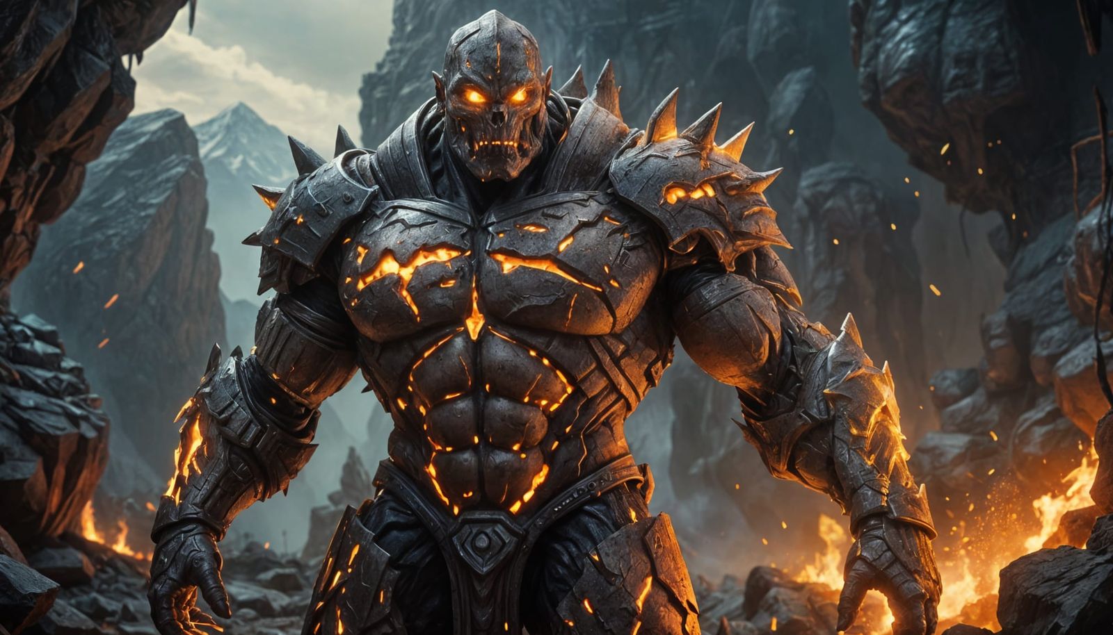 Glowing Magma Golem in Industrial Fantasy Style