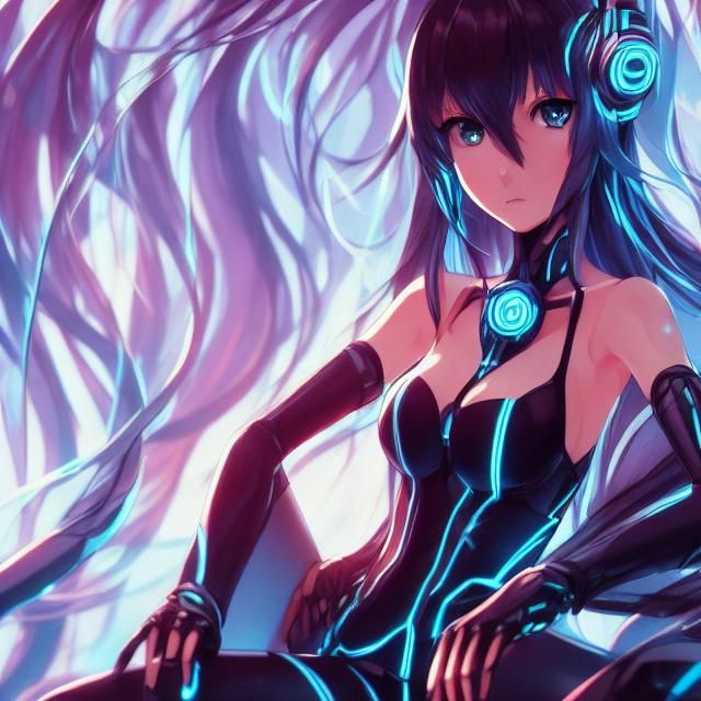 Close up portrait of an Anime brunette hair Female sitting, ...