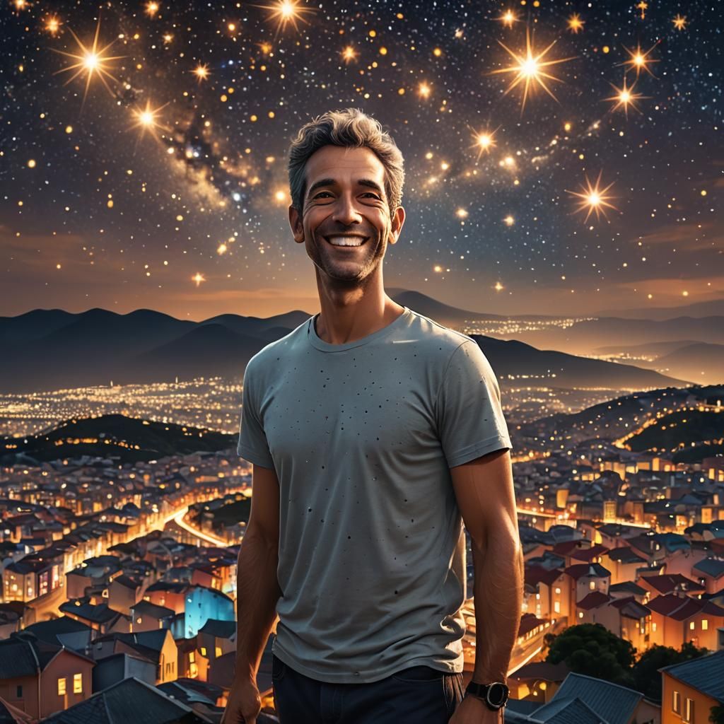 Man Walks Through Vibrant City at Night