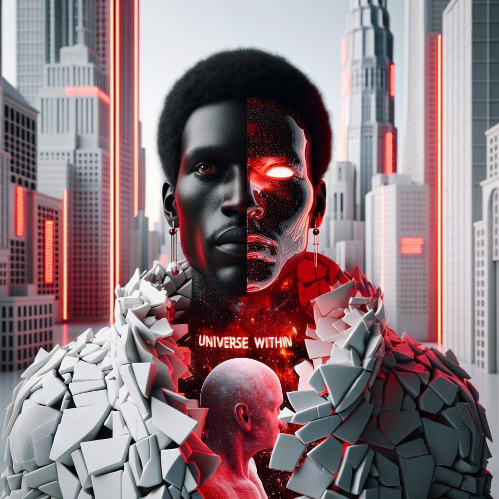 Surreal Portrait: Black Man in Neon Cityscape