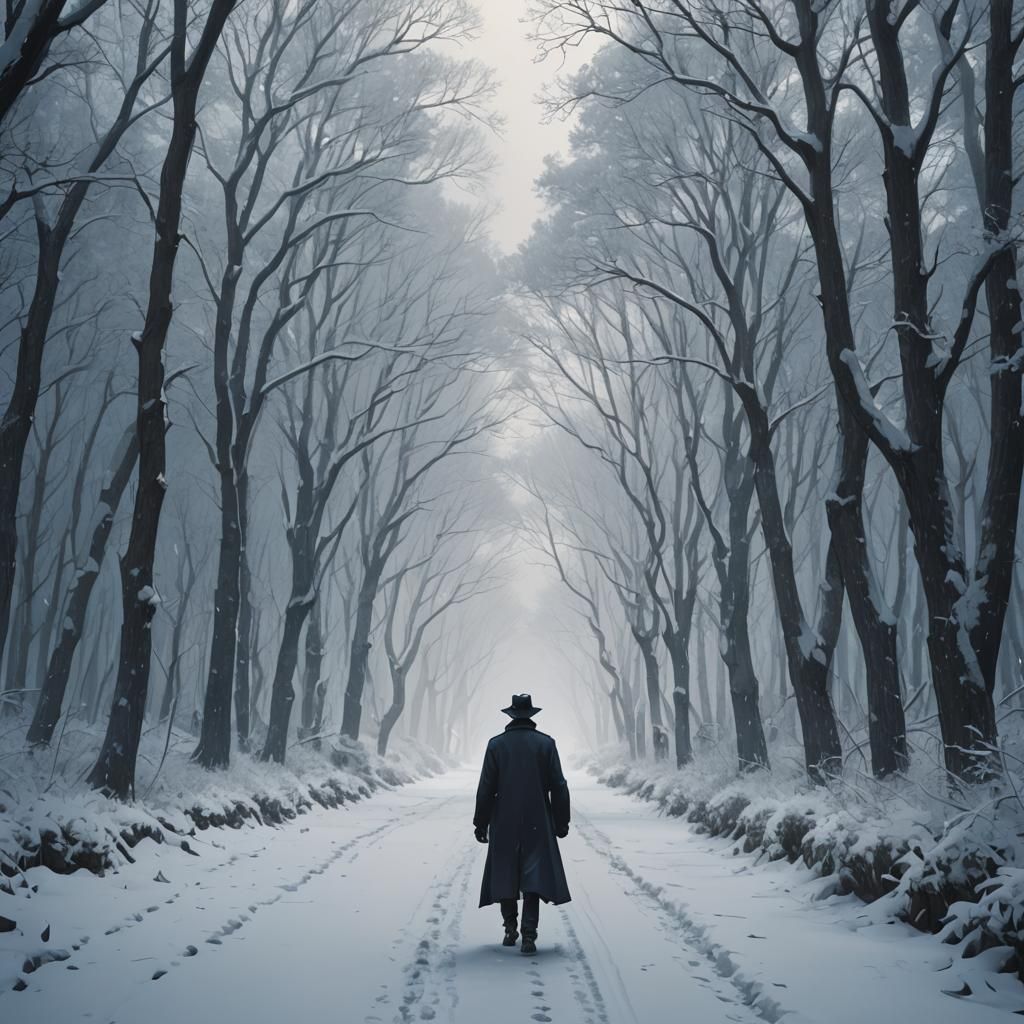 Lone Figure in Blizzard: Anime-Inspired 3D Art