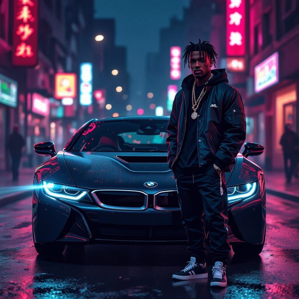 XXXTENTACION Poses With Black BMW i8 at Night