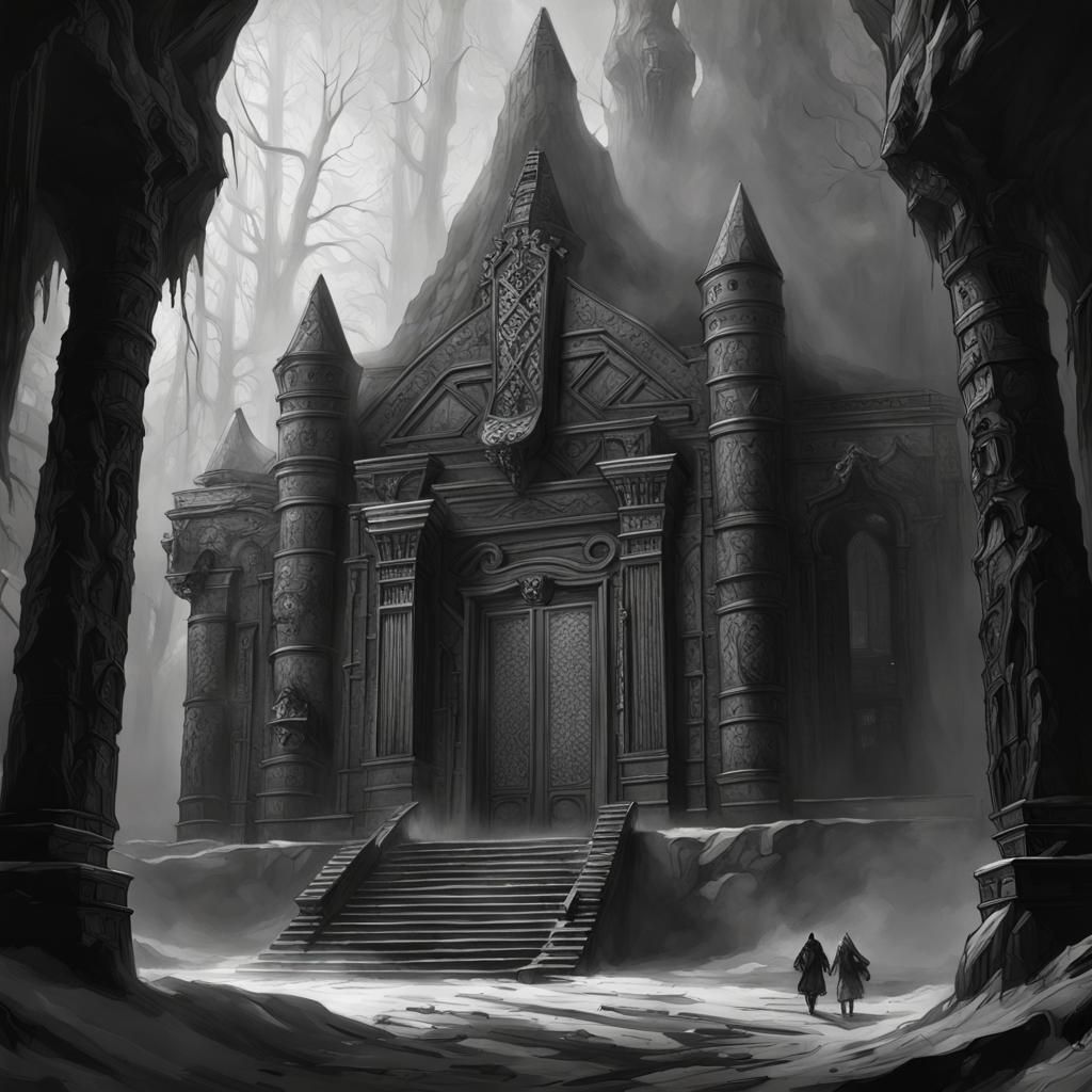 Taiga Crypt Ziggurat: Black and White Dark Fantasy