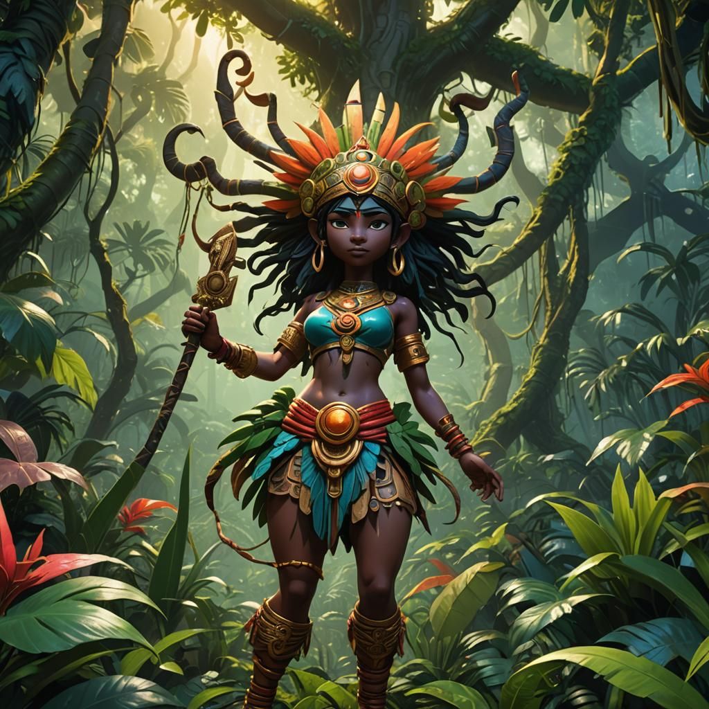 Kali, Earthbound Goddess in Lush Jungle, 3D Digital Art