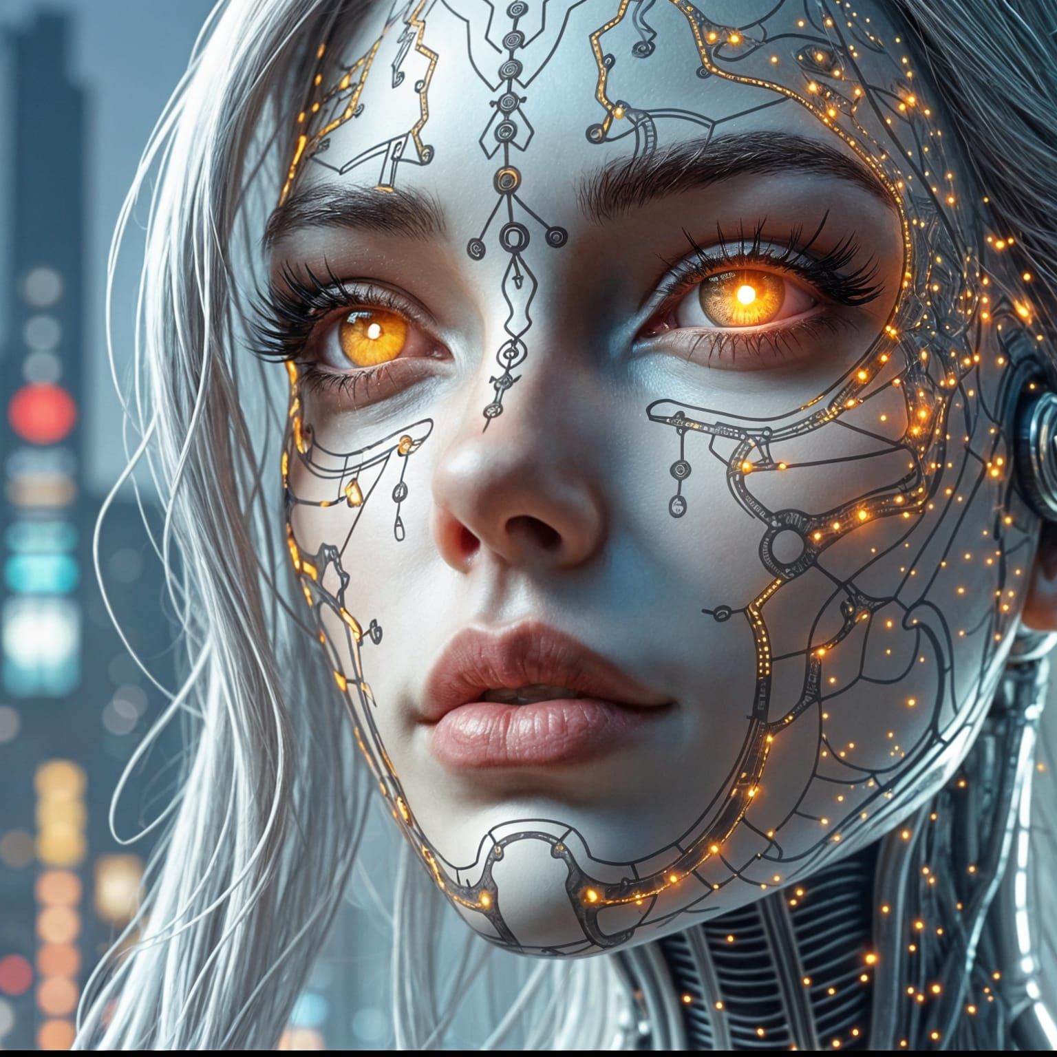 Hyperrealistic Digital Goddess in Cyberpunk Metropolis