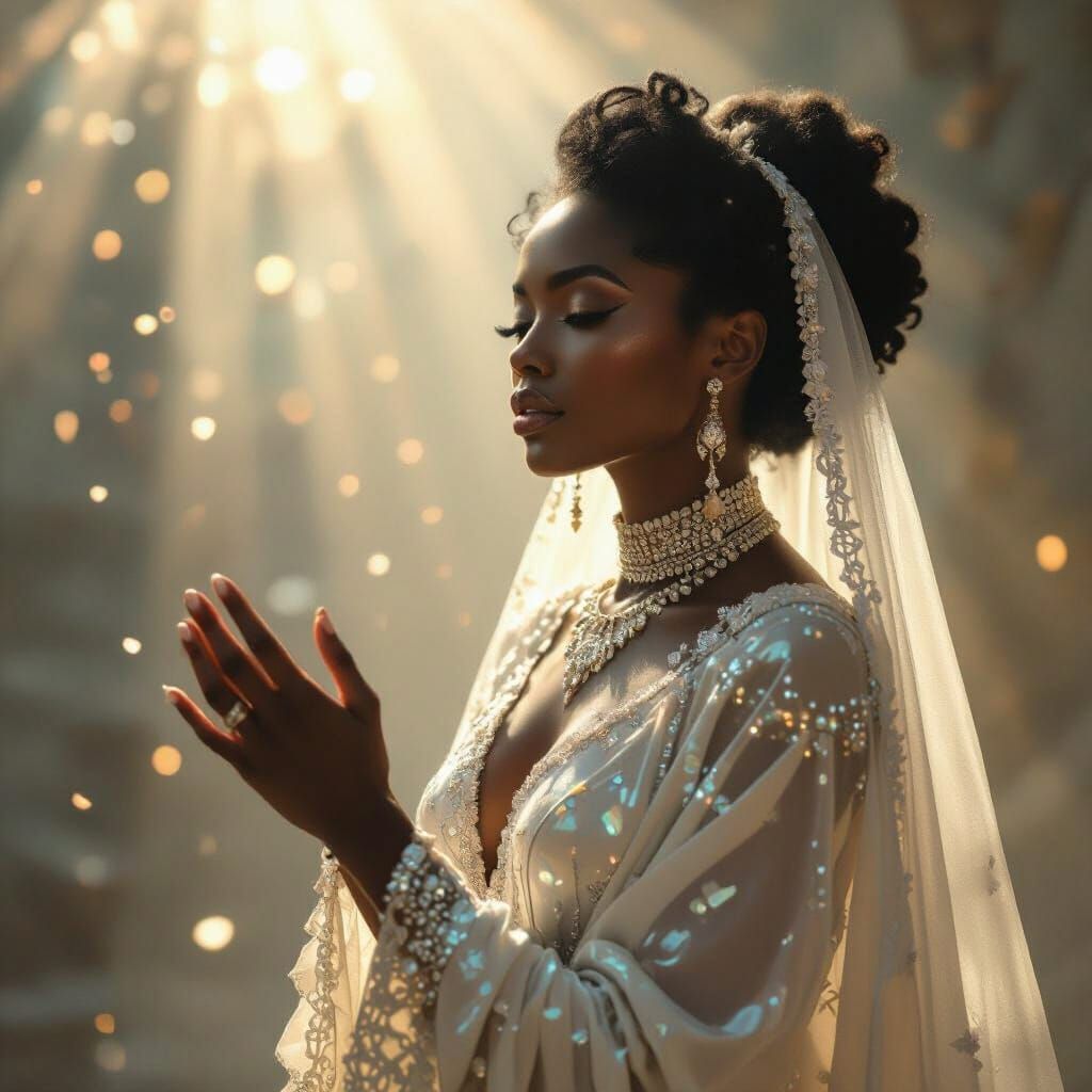 Hyperrealistic Black Woman in Mother-of-Pearl