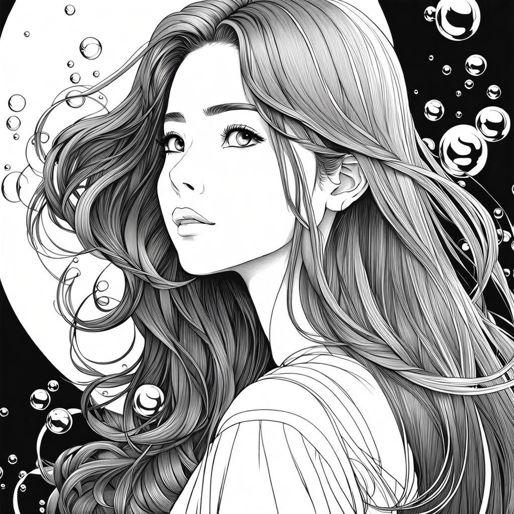 Anime-Inspired Portrait Sketch with Bubbles